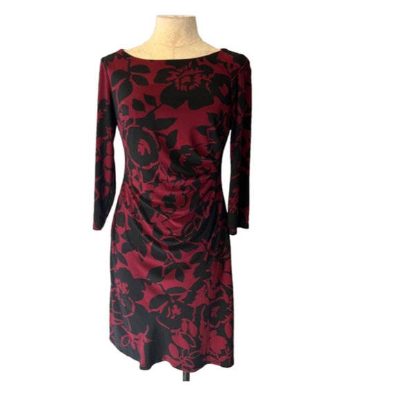 Chaps Ralph Lauren Dress Navy Purple S Small 3/4 Long Sleeve Stretch Washable - Picture 1 of 11